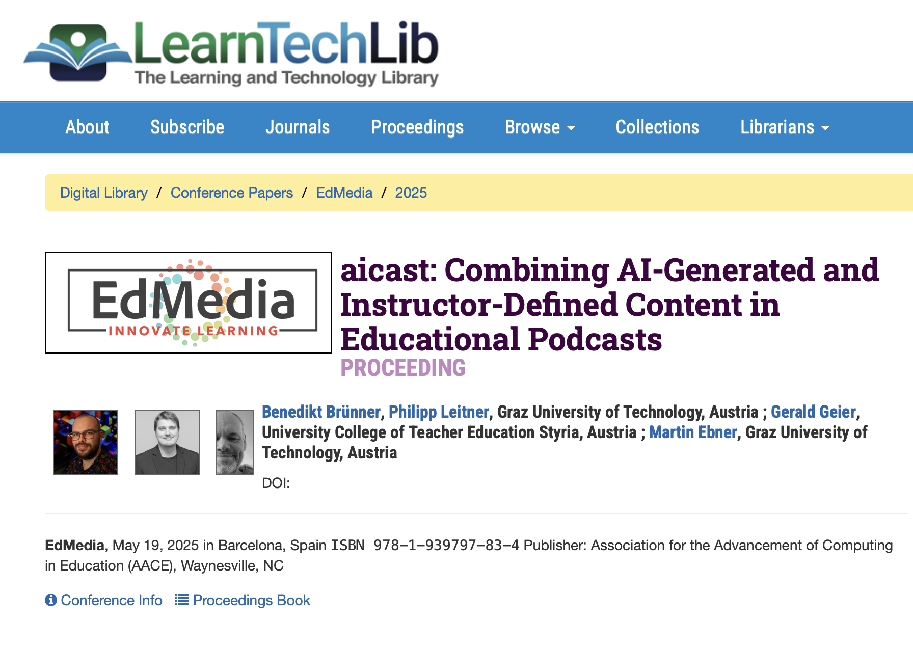 Publikation: aicast: Combining AI-Generated and Instructor-Defined Content in Educational Podcasts